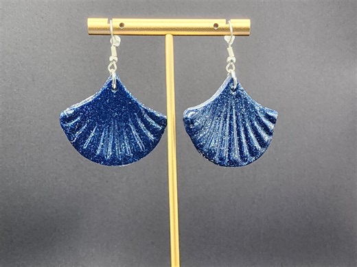 Navy Blue Drop Earrings With Embossed Shell Design. - Etsy