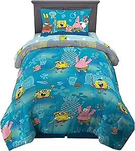 Franco Kids Bedding Super Soft Comforter and Sheet Set, 4 Piece Twin Size, Spongebob