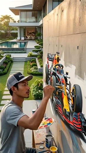 the process of making a racing car painting on the wall #art #shortsvideo #carpainting