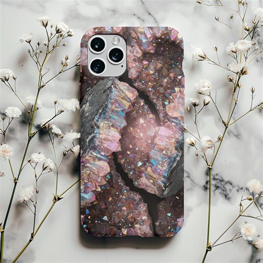 Rose Quartz Geode Tough Case | Crystal Phone Case, Iridescent Mineral Pattern - Etsy