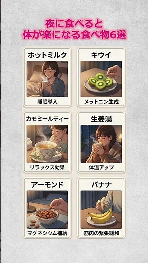 夜に食べると体が楽になる食べ物6選 #夜に食べるといいもの #睡眠習慣 #快眠生活