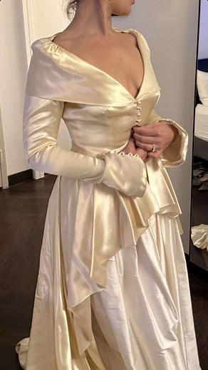 Vintage wedding dress restorations are a big part of my job, and this project was by far the most meaningful and personal. Many of you have sent me your loves ones’ mid-century satin wedding dresses, and I can’t wait to begin restoring those so they can be given new life! #vintagerestoration #vintageweddingdress #weddingdresscleaning #vintagecleaning #cleantok #vintagebridal #vogueweddings #diywedding