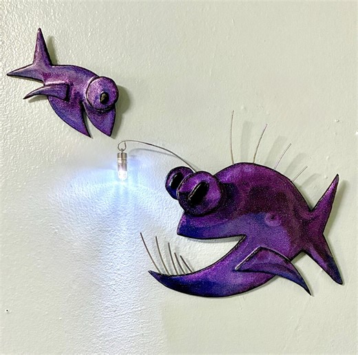 Epoxy Angler Fish Sculpture: Handmade Wood and Resin Art, Light-up LED Lantern - Etsy