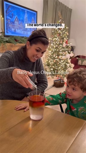 Christina | Faith & Motherhood on Instagram: "This is from last year as we were getting lots and lots of questions about why Jesus was born and what that meant for us all. So this simple family lesson happened and I kinda loved that it also showed my boys that everyone has purpose, even tiny little babies like the one they will meet soon! To recreate this lesson: In a large clear jar, mix a small amount of iodine with water. When you add a small amount of bleach, it eliminates the color. That’s 