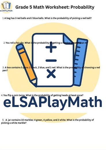 Grade 5 Math Worksheets: Probability With Answer Key - Etsy UK