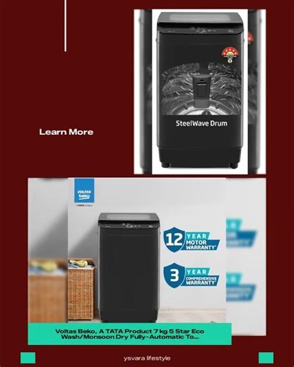 Voltas Beko, A TATA Product 7 kg 5 Star Eco Wash/Monsoon Dry Fully-Automatic Top-Load Washing Mac...