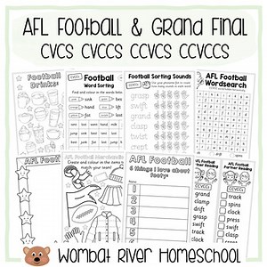 ♡ AFL Football Grand Final Footy Day CVC CVCC CCVC CCVCC Long Vowels Digraphs