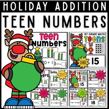 1st Grade Christmas Teen Numbers Matching Bundle | Place Value 11–19