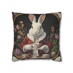 White Rabbit Cushion Pillow Case, Alice in Wonderland, Victorian Tea Party Decor, Whimsical Floral Bunny Faux Suede Square Pillowcase Sham - Etsy