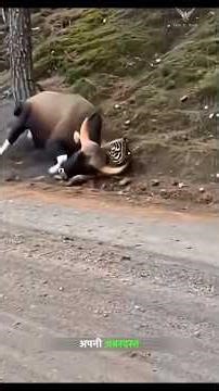 सफेद बाइसन ने जंगल के राजा बाघ को धूल चटा दी। | Bison Defeats King Tiger. | #bison #tiger | #shorts