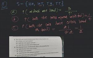 Two coins are tossed simultaneously. What is the probability th... | Filo