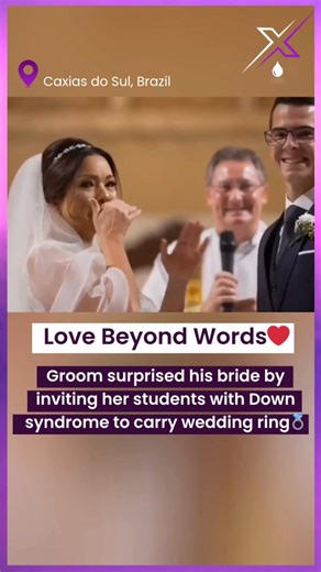 🌀 When José Vitor stood at the altar, the doors opened and in came not family or friends, but the children his bride to be, speech therapist Cíntia, loves most. Her students with Down syndrome carried the wedding rings, dressed in their Sunday best. Overwhelmed by joy and love, Cíntia wept happy tears as each child walked down the aisle toward her 💙 This unforgettable surprise was José Vitor’s gift to his bride a tribute to her compassion, dedication, and the meaningful bond she shares with th