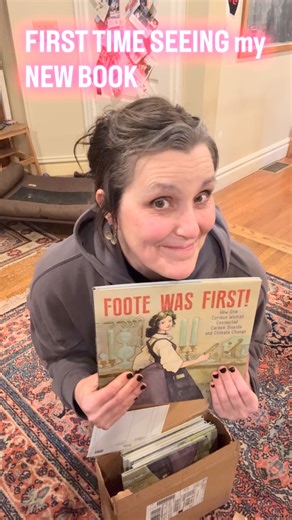 First time seeing my new book FOOT WAS FIRST by Jen Bryant illustrated by me. She discovered the effect of greenhouse gases on our climate. She was a women’s rights activist! She was named EUNICE FOOTE! Best name ever. Too bad I already named my daughter Juniper…. Pre-order it now through Whistlestop Bookshop (link is in my bio) COMES OUT JANUARY 13th Happy January! | Amy June Bates