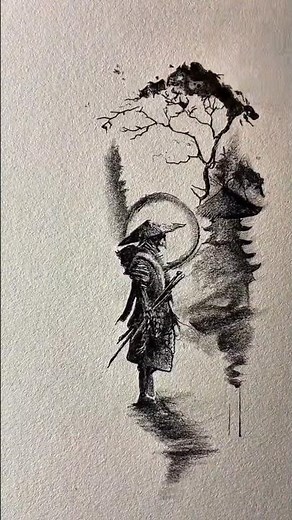 Easy Japanese Village & Samurai Pencil Drawing Tutorial ✨ #shorts