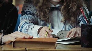 close up couple of students studying slow motion in university
