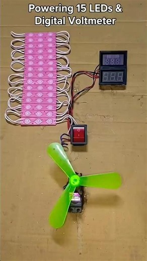 Powering 15 LEDs & Digital Voltmeter with a Gear Motor Generator! | DC Motor #shorts #voltmeter