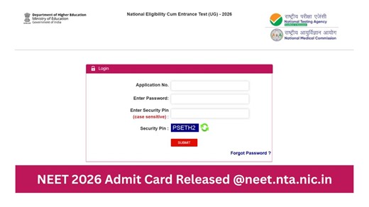NEET 2026 Admit Card Released @neet.nta.nic.in; Direct Link & Steps to Download Hall Ticket