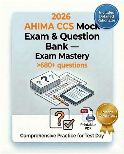 AHIMA CCS 2026 Practice Questions | Case Studies | Detailed Rationales | Certified Coding Specialist Study Guide PDF - Etsy
