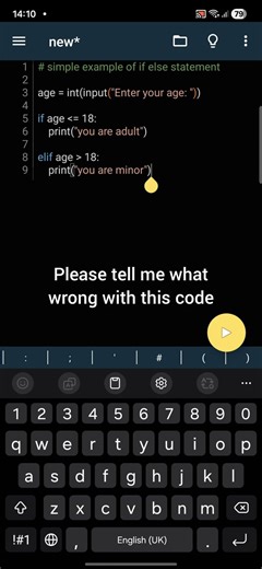 Please tell me whats wrong in this code.#fy #fyp #tech #techtok #soft #software #programming #coding