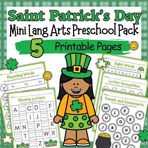Saint Patrick's Day Preschool Worksheets: Letter Recognition, Rhyming (PDF Printable Activities) - Etsy