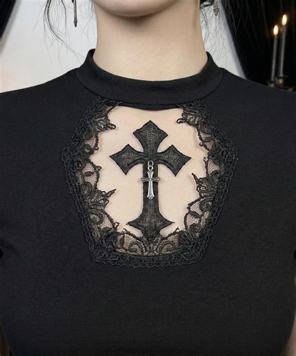 Gothic Cross Cut-out Ruffle Mini Skirt Set | Aesthetic Lace Sleeve Top |punk Rock Outfit | E-girl Mall Goth Co-ord | Victorian Dark Academia - Etsy