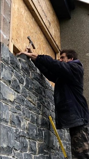 Stonemason creates window sill with #Blues Lias & #lime mortar #stonemason #stonework #architecture