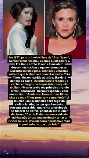 Por que Carrie Fisher entregou todo o seu cachê a uma mãe solteira?