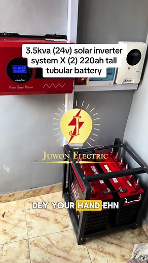 #2,200,000 with delivery and installation. 3.5kva (24v) solar inverter system and (2) 220ah tall tubular battery X (6) 350watts solar panel. The inverter is pure sine wave with LCD display, with intelligent capacity to show remaining back up time, time to full, charging status, Eco mode, battery status and general caution signals. 24/7 electricity (terms and conditions apply)⚡️ To power; 4 fans, 2 tvs, 2 decoders, 1 sound system, 15 lighting points, 1 fridge/ freezer, 1 washing machine, 1 microw