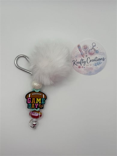 Game Day Football Keychain | Pom Pom Bag Charm, Sports Fan Gift - Etsy