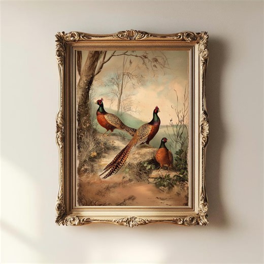 Vintage Pheasant Wildlife Hunter Cabin Decor Print, Farmhouse Art, Fall Rustic Wall Art, Pheasant Art Print, Matte Vertical Art - Etsy