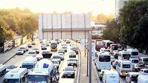 Download Car traffic jam on the highway, intensive traffic, selective focus, noise effect, time lapse for free