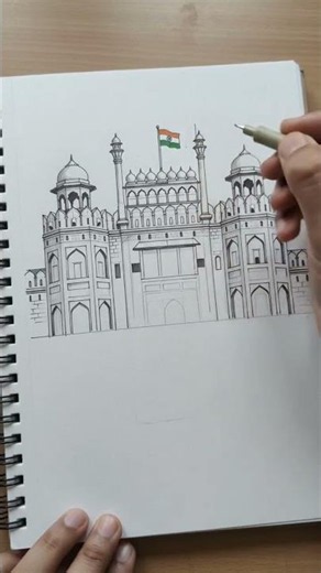 🏰 Amazing Lal Qila Drawing | Red Fort Sketch Easy Step by Step | Indian Monument Drawing 🇮🇳 #shorts