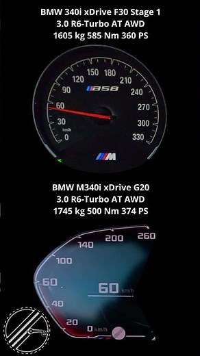 BMW 340i F30 360 PS vs BMW M340i G20 374 PS 0-100 kmh