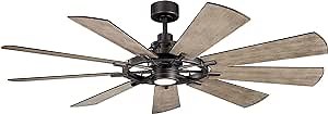 KICHLER Gentry 65” LED Ceiling Fan in Anvil Iron, Extra Large Indoor Fan with Reversible Blades and Modern Design, 300265AVI