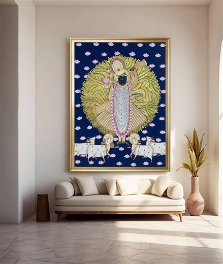 Shrinathji Pichwai Painting, Handmade Cow Art, Indian Wall Decor - Etsy