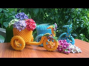 How To Make 3D Origami Tricycle Flower Basket | DIY Paper Tricycle Flower Basket