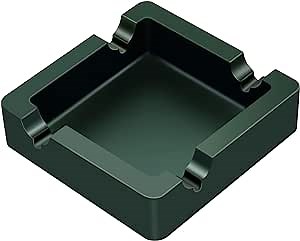 Cigar & Cigarettes Ashtray Outdoor,Unbreakable Large Silicone Ashtrays for Patio/Outside/Indoor/Home Decor with 4 Rest Cigar&& Cigarettes Holder Ash Tray -Black Green
