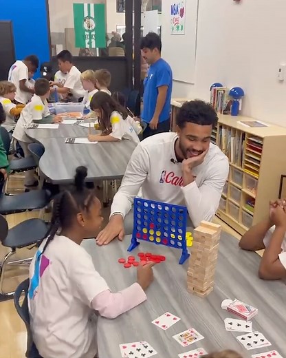 156K views · 3.2K reactions | Celtics star Jayson Tatum dropped by a Boston YMCA to play Connect 4 with local kids. ( via celticsclns/TikTok) | Front Office Sports | Facebook