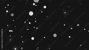Halftone animated background frame. Pattern randomly moving turns, dots, particles. Monochrome texture celestial bodies. Outer space. Snow. Rain. Intro for medical, computer screensavers, business. 4k