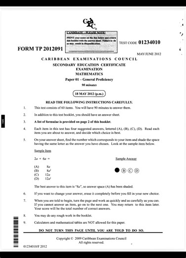 CSEC Mathematics Paper 01,May/June 2012 solutions. #goviral #fyu #viraltiktok #caribbeantiktokeurs🇭🇹🇬🇾🇹🇹🇸🇷🇯🇲 #jamaicatiktok🇯🇲viral
