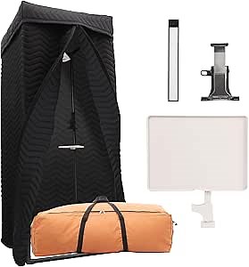 Portable Vocal Booth - Studio Grade Echo-Free Recording Booth for Voiceover, Podcast & Singing, Home Studio/Sound Isolation Booth with Light & Travel Bag (ZIGZAG-BLK, L)