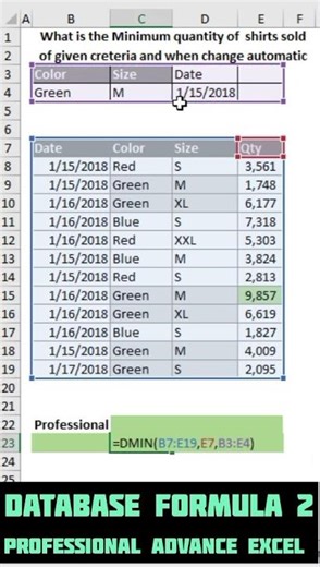 DMIN powerful database formula in excel #excel #shortvideo #shorts