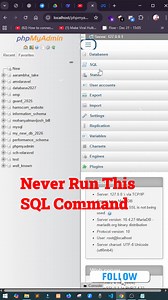 DROP DATABASE… Don’t Run This 😨🔥 This single SQL command can delete your entire database in seconds 😨 Learn what DROP DATABASE really does and when you should NEVER run it 🔥 Educational content to help developers avoid costly mistakes 🚀 #SQL #database #fbreels #viralreelsシ #viralshorts | Developer Creation