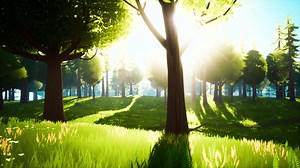 cartoon landscape with hills and forest