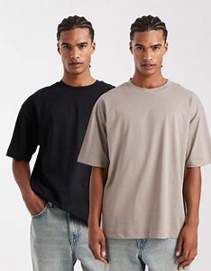 ASOS DESIGN Essentials 2-pack oversized T-shirts in stone and black  | ASOS