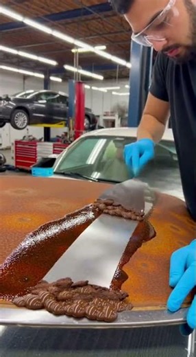 Satisfying Rust Removal: Restoring a Rusted Car Hood! 🚗✨