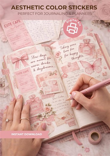 Aesthetic Color Sticker Bundle – 10 Printable PDF Pages (A4) for Journaling & Scrapbooking - Etsy