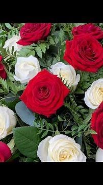 Watch as we create a coffin spray in red and white roses