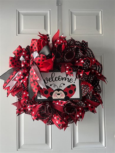 Ladybug Welcome Wreath – Red Black Door Wreath - Etsy