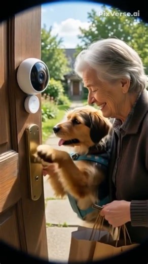 Camera capture dog helping old lady to open the door #viral #shortvideos
